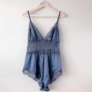 La Senza romper large blue grey bodysuit sexy lingerie satin teddy